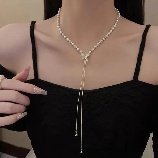 Elegant Butterfly Pearl Necklace