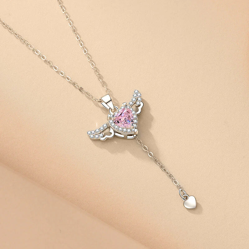 Crystal Zircon Heart Angel Wing Necklace