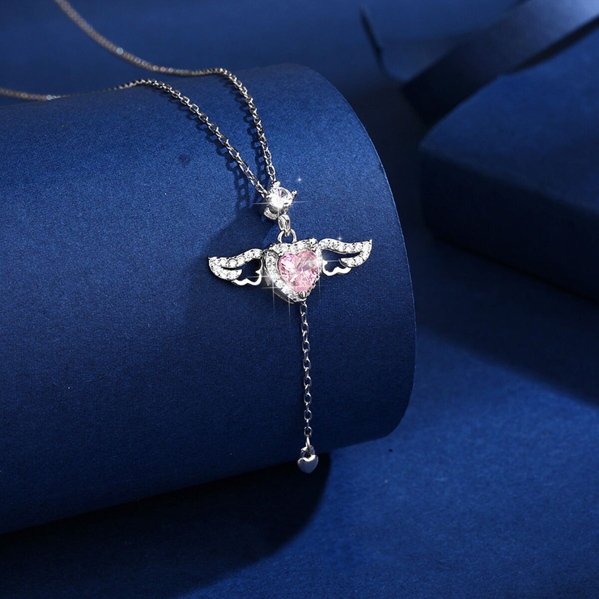 Crystal Zircon Heart Angel Wing Necklace