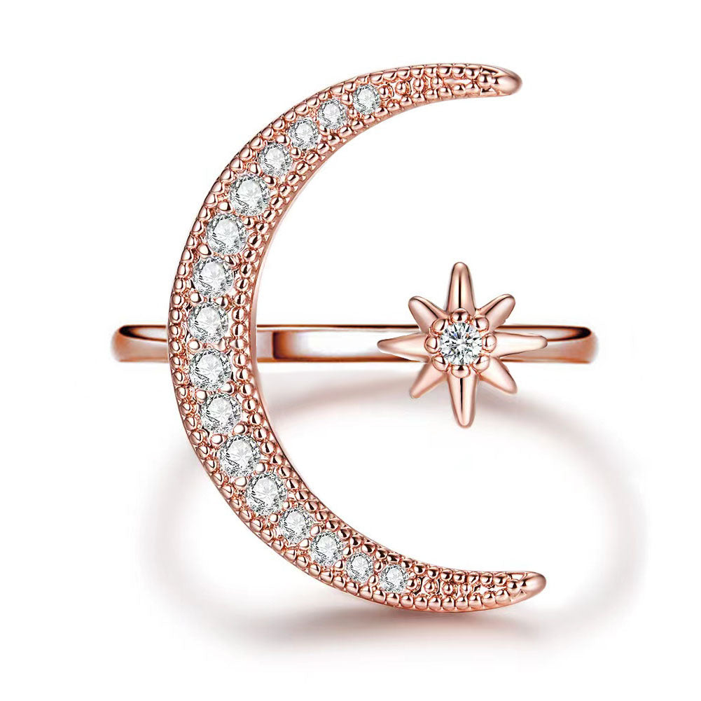 Crescent Moon Star Ring