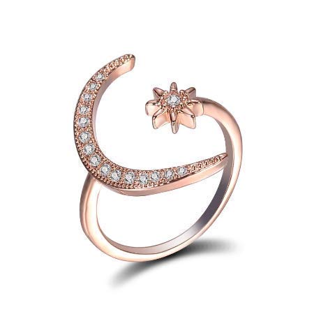 Crescent Moon Star Ring