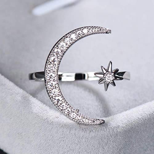 Crescent Moon Star Ring