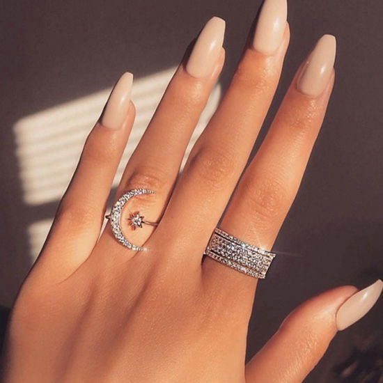 Crescent Moon Star Ring