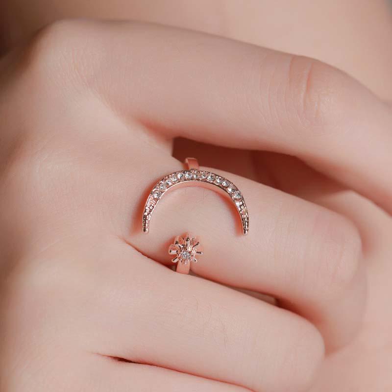 Crescent Moon Star Ring